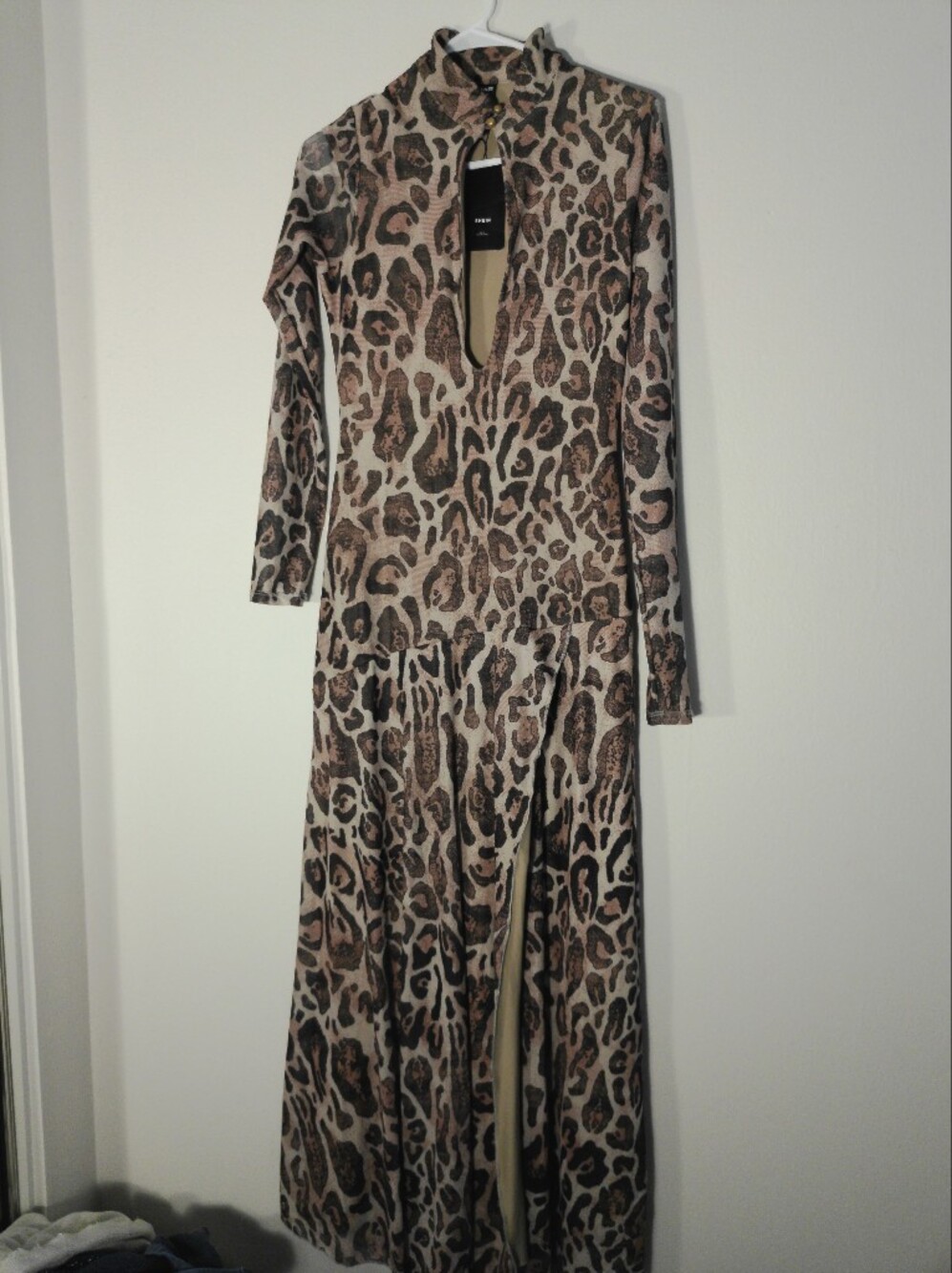 SHEIN Haute Brown Leopard-Print Long Sleeve Maxi Dress